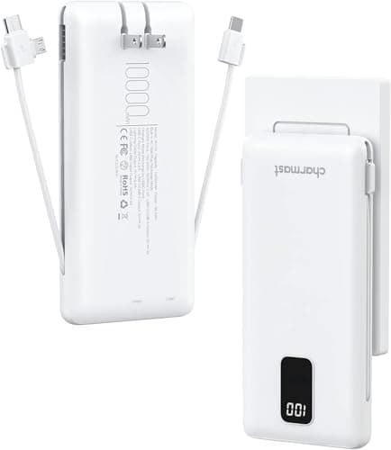 Charmast Portable Charger,10000mAh Built-in Cables&Wall Plug Power Bank