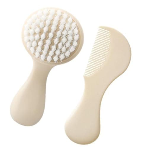 CykTxei 2 Pcs Soft Bristle Hair Brush and Comb Set for Newborns - Gentle Baby Hairbrush for Scalp Massage & Cradle Cap Removal, Infant Grooming Kit