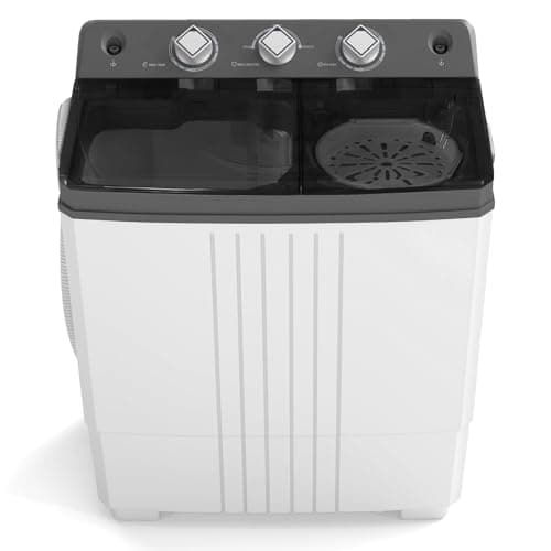 COSTWAY Portable Washing Machine, Twin Tub 20 Lbs Capacity, Laundry Washer 12 Lbs and Spinner 8 Lbs with Drain Pump, Timer Control, Perfect for Apartment Dorm RV, Black (Grey)