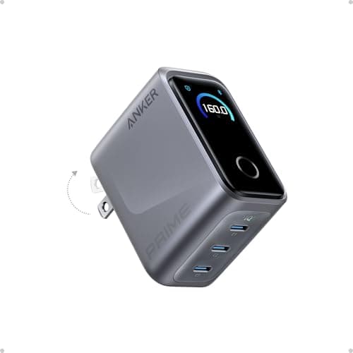 Anker Prime USB C Charger Block, 160W 3-Port GaN Phone Charger, Smart Display&Touch Control, 140W Max Single-Port Charging,for MacBook Pro/Laptop,iPhone 17 Series(Cable Not Included,Non-Battery)