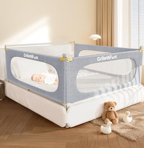 GrowthFun 3-Piece Queen Size Bed Rail for Toddlers, Baby Bed Rail Guard with Height Adjustable Toddlers Bed Rail, Kids Safety Bed Rail for Queen Size Bed (78.7"x78.7"x58.6" - Grey)