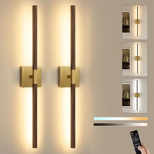 Rayogale Gold & Walnut Wireless Wall Sconce with Remote Control, 24 Inch