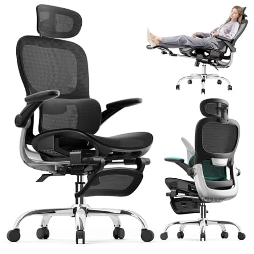 Ergonomic Office Chair,Office Chair with Tilt Function,Mesh Office Chair with Footrest,Ergonomic Chair with Adaptive Backrest, Adjustable Headrest and Flip-Up Armrests