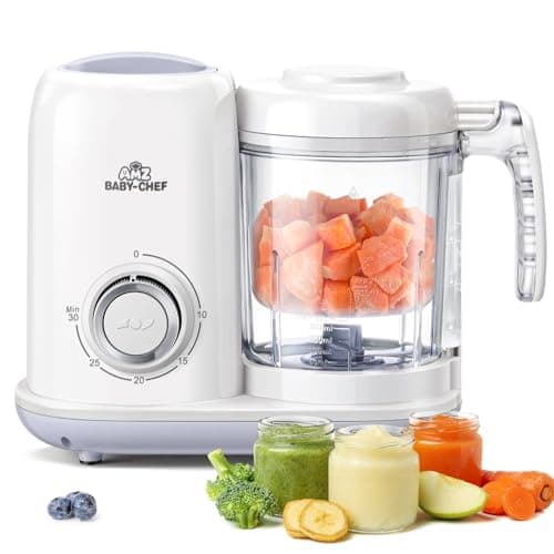 AMZBABYCHEF Baby Food Maker, 4 in 1 Baby Food Processor and Steamer, Puree Blender, Multifunctional Baby Puree Maker, Dishwasher Safe (White)