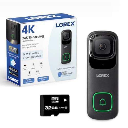 Lorex 4K Wired Smart Video Doorbell | Black | Nightlight | Color Night Vision | Motion Detection | Includes 32GB MicroSD | No Monthly Fee | IP65 Weatherproof | Requires 16-24VAC