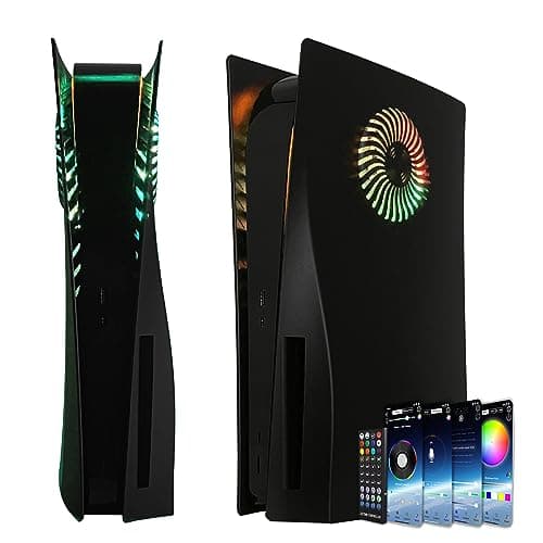 DOBEWINGDELOU PS5 Faceplate with RGB Light Strip and Dust Filter for Cooling Vents 400+ Effects LED Light Ring Console Cover for Playstation 5 Disc Edition DIY Decoration Kit Accessories Black
