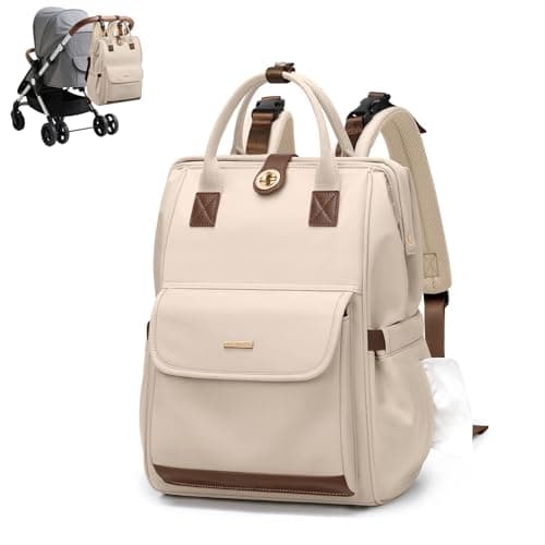 GOLF QUALITY Diaper Bag Backpack,Multi Function Water Resistant Diaper Bag With Hook,Casual Hanging diaper bag for mom,16 Inch,Apricot