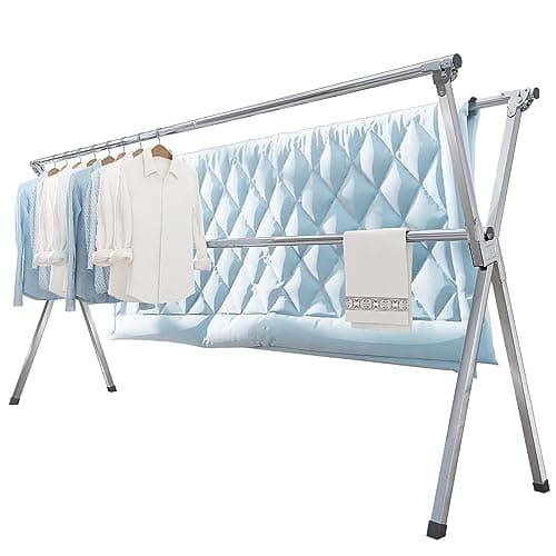 VIKAQI Clothes Drying Rack 200CM Folding Indoor Outdoor, Drying Rack Clothing Collapsible, Foldable Laundry Drying Rack, Heavy Duty Stainless Steel Clothesline, Garmet Rack, 20 Hooks 12 Clips