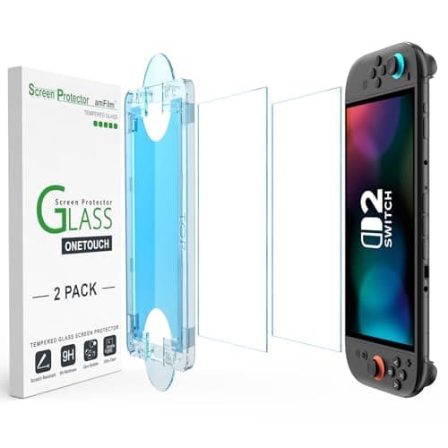 amFilm [2-Pack] OneTouch Glass Screen Protector Designed for Nintendo Switch 2 model 2025-With Auto Alignment Kit, Bubble Free