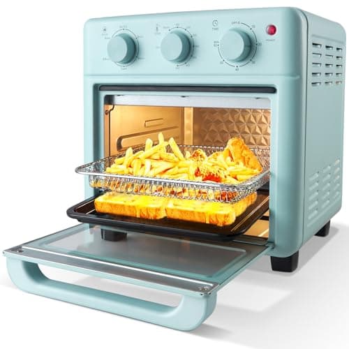 Novaspark Air Fryer Toaster Oven Combo, Retro Convection Oven Countertop,15L Small Toaster Oven, 4-slices or 8" Pizza,Bake,Toast,Broil, Air Fry, 1200W Rapid Heating, Non-Stick, Blue