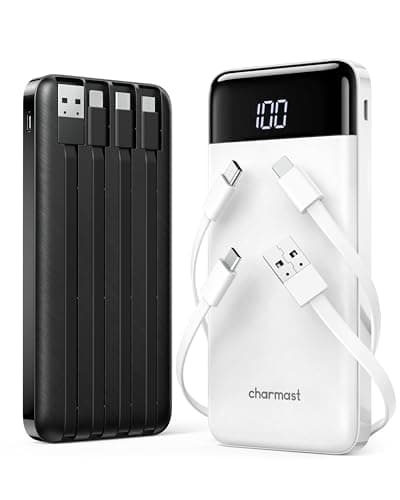 Charmast Portable Chargers with Built in Cables,Portable Charger Power Bank with Built-in Cables,Travel Battery Pack for iPhone Samsung Pixel LG Moto iPad(Black+White)
