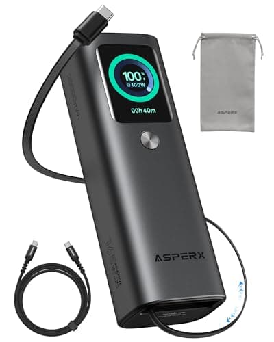 AsperX Laptop Power Bank, 20,000mAh 165W Portable Laptop Charger Built-in 100W USB-C Retractable Cable, Aluminum Unibody Battery Pack Power Bank for iPhone 16/iPad/MacBook/Dell/HP(Flight-Approved)