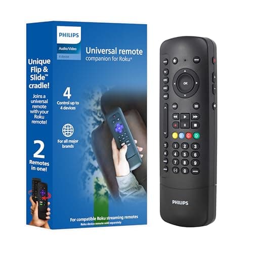 Universal Remote Control with Roku Remote Slide-in Cradle for use with Samsung, Vizio, LG, Sony, Sharp, Apple TV, TCL, Smart TVs, Streaming Players, Blu-ray, 4-Device, SRP2024R/27 by Philips