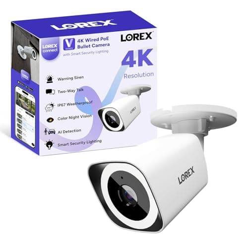 Lorex Connect [New App] 4K Wired IP PoE Camera (No Cable) | Add-On Camera to V-Series NVR | Smart Security Lighting | Color Night Vision | 2-Way Talk | AI Detection | IP67 Rating | White