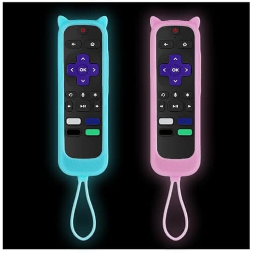 Gavyqier 2Pack Remote Case for Roku TCL Hisense Silicone Universal Protective Controller Sleeve for Roku Express 4K+ 2021 & Streaming Stick 4K 2021 Cute Cat Ears Design Cover