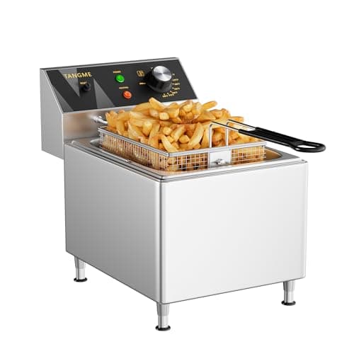 TANGME Commercial Deep Fryer 1750W Electric Countertop Fryer 12.7Qt Heavy Duty Large Stainless Steel Deep Fryers with Basket, Lid and High Legs for Restaurant, UL Certified