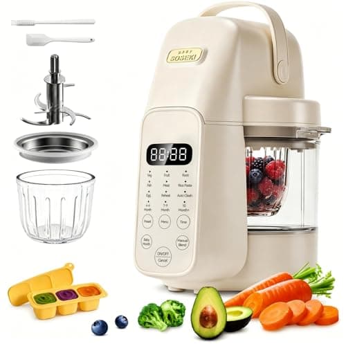 SosekiBaby FM01 Baby Food Maker Glass Bowl, 316L Stainless Steel Blades, 3 Stage Mode | Baby Puree Food Mill Steamer Blender Processor | 24H Preset, Auto Cleaning, Reheat | BPA-Free