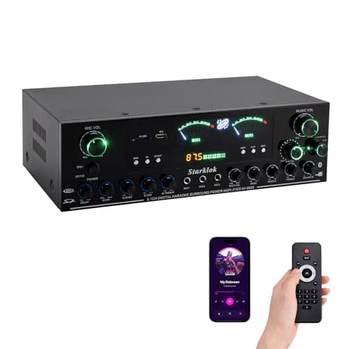 Viprh 3000W Peak 5.1-Channel Home Theater Power Amplifier, HiFi Stereo AV Receiver for Living Room, Karaoke & Small Parties, Independent Subwoofer Output, 3 Mic Inputs, Remote Control