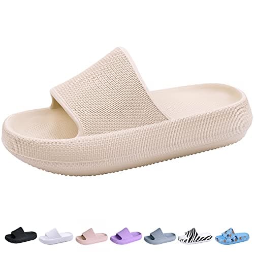 Youecci Cloud Slides for Kids丨Shower Slippers Bathroom Pool Sandals丨Boys Girls Comfy Thick Sole Slippers丨Summer Non-Slip Beach Shoes Beige 1 Little Kid