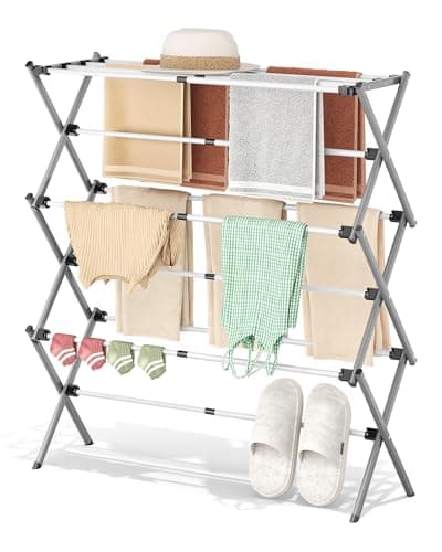APEXCHASER Clothes Drying Rack, Expandable Drying Rack Clothes, Collapsible 3 Tiers Foldable Laundry Rack Indoor, for Baby Clothe Towels Bibs, Grey-White, 37.6inch