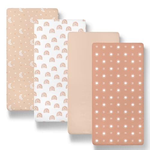 The Peanutshell Baby Bassinet Sheets 4-Pack for Girl or Boy - Soft, Oval & Fitted Baby Girls or Boys Sheet, Rectangle, Fitted Covers for Crib, Halo Bassinet Mattress - Boho