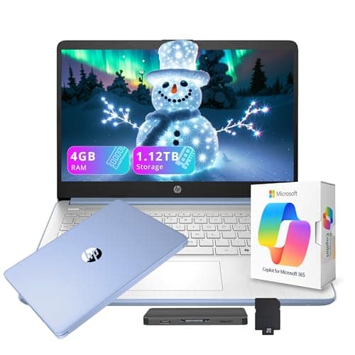 HP Stream 14" HD Laptop with AI Copilot for Students & Business, 13th Gen Intel 4-Core, 4GB RAM, 1.12TB Storage (128GB UFS + 1TB Docking Station), 1-Year Office 365, Wi-Fi 6, Windows 11, Sky Blue