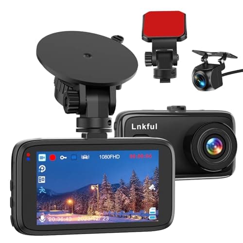 Dash Cam Front and Rear Camera, Lnkful 1080P Dual Dashcams for Cars, Car Dashboard Camera with 3'' IPS Screen with Night Vision, G-Sensor, WDR, Loop Recording, Parking Monitor