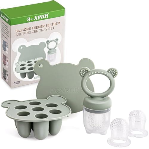 Silicone Baby Fruit Food Feeder & Mini Freezer Nibble Tray, Breastmilk Popsicle Molds for Baby Teething Relief, BPA Free (Sage)