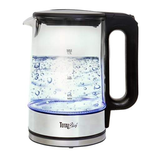 Total Chef Electric Glass Kettle 1.7L – Fast Boil, BPA-Free Borosilicate Glass, LED Light, Auto Shut-Off, Boil-Dry Protection, Cordless Water Boiler for Tea & Coffee, Kitchen Appliance