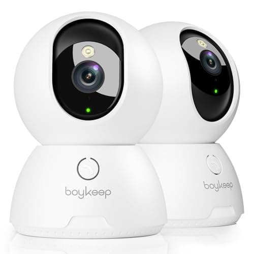 BoyKeep 2K Cameras for Home Security, 2-Pack Indoor Camera with Night Vision, Pet Camera Indoor with Phone App, Motion Detection, 2-Way Audio, Cloud/SD Card Storage, Compatible with Alexa
