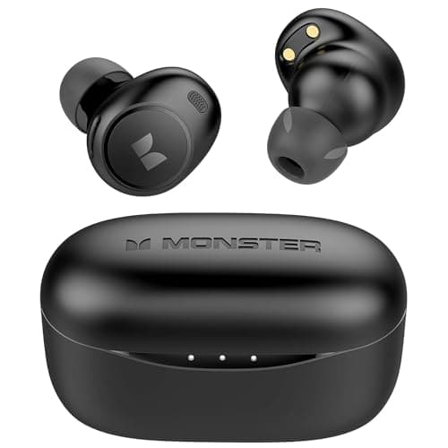 Monster Achieve 300 AirLinks Wireless Earbuds, True Wireless Earbuds Bluetooth Headphones, 32H Playtime, Touch Control, Built-in Mic, Water-Resistant Design for Sports, Black