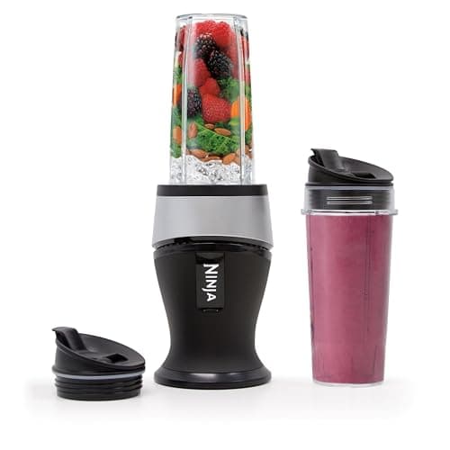Ninja QB3001SS Fit Compact Personal Blender, Pulse Technology, 700-Watts, for Smoothies, Frozen Blending, Ice Crushing, Nutrient Extraction*,Food Prep & More, (2) 16-oz. To-Go Cups & Spout Lids, Black