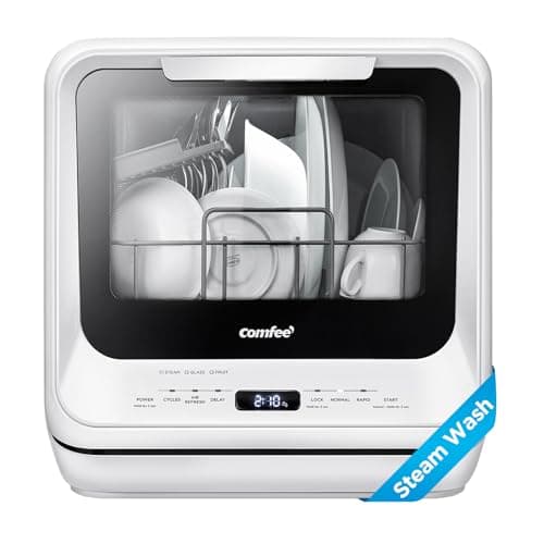 COMFEE' Countertop Dishwasher, Portable Dishwasher with 5L Built-in Water Tank, No Hookup Needed, 6 Programs, 360° Dual Spray, 192℉ Steam& Air-Dry Function, Mini Dishwasher for Apartments& RVs, White