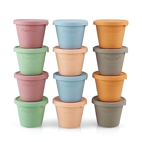 PandaEar 12 Pack Silicone Baby Food Storage Containers, 4 oz Reusable Small Food Containers with Lids, No Spill Snack Containers Freezer Storage for Toddler Kids Baby, Microwave Safe