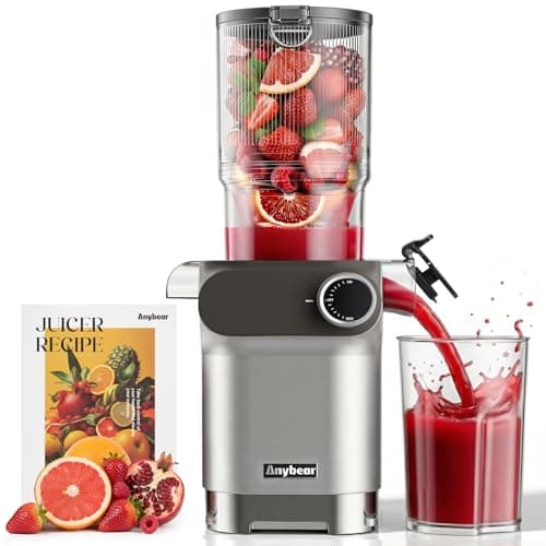Anybear Cold Press Juicer, 200W Slow Masticating Juicer 4.3" Large Feed Chute Fit Whole Fruits Vegetables | Upgraded Auger | Tritan Materials | BPA Free | Easy to Clean with Brush (Silver Gray)