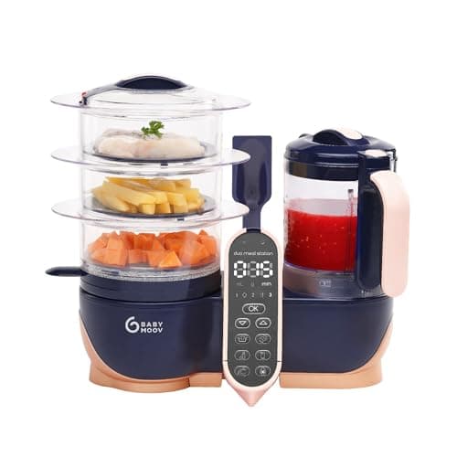 Babymoov Duo Meal Station XL 6-in-1 Baby Food Maker, Large Capacity Steamer Blender Processor, Bottle Warmer, Defroster, Sterilizer for Homemade Baby Food, Navy