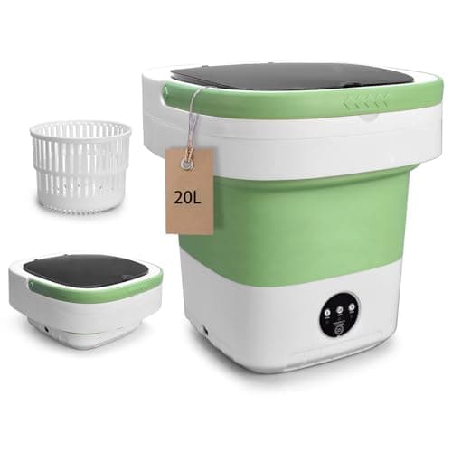 Portable Washing Machine, 20L Upgraded with Spin Basket Laundry Machine, 3 Cleaning Modes Suitable for Small Clothes, Foldable Design Ideal for Hotel, Campain, Apartment and Home【Green】