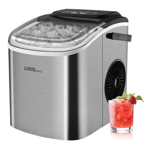 LIVINGbasics Stainless Steel Ice Maker,Self-Cleaning,9 Cubes in 6-12 Mins