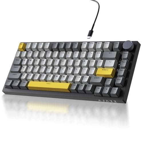 Ajazz AK820 75% Wired Mechanical Gaming Keyboard with Volume Knob, Creamy Quiet Custom Gasket Mounted Keyboard, Hot Swappable 3/5 Pin, South-Facing RGB, PBT Keycaps for PC Mac Gamer