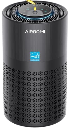 AIRROMI Air Purifier for Bedroom with HEPA 3-in-1 Filter, Pet Air Purifier for Home Cat Pee Smell, Covers Upto 990 Ft², Quiet 360°intake Air Cleaner for pet hair,allergies,pollen,Smoke，A2001 Black