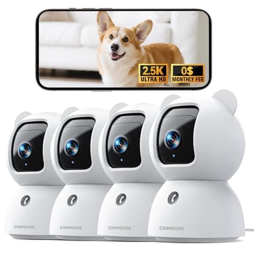 CINMOORE 2.5K Indoor Camera 4pack, Free AI Person/Pet/Cry Detection, 4MP Baby/Dog/Cat/Pet Camera with Phone App, Pan Tilt WiFi Cameras for Home Security, Night Vision, Full Duplex Audio