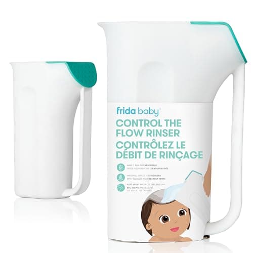 Frida Baby Control The Flow Bath Rinse Cup, Tear Free Rinser to Wash Hair + Body, Rinser Cup for Bath Time with Easy Grip Handle + Removable Rain Shower