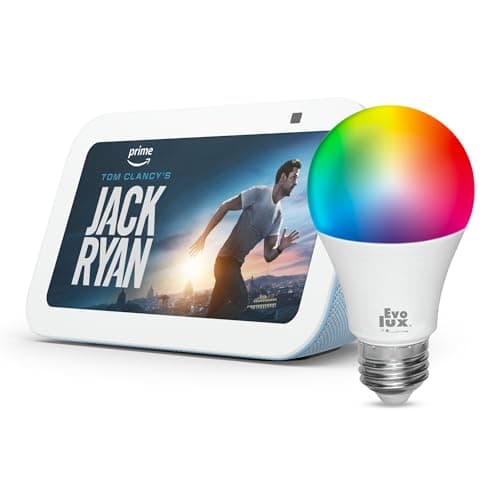Amazon Echo Show 5 (newest model) + Evolux Smart Bulb, Designed for Alexa+, Cloud Blue