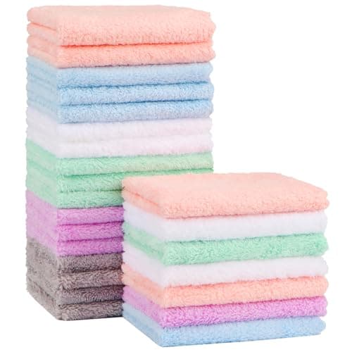 Orighty Baby Washcloths 24-Pack, Microfiber Coral Fleece Baby Face Towels, Soft and Absorbent Wash Cloths for Newborns, Infants and Toddlers, Gentle on Delicate Skin for Face Hands and Body, 7x9 Inch