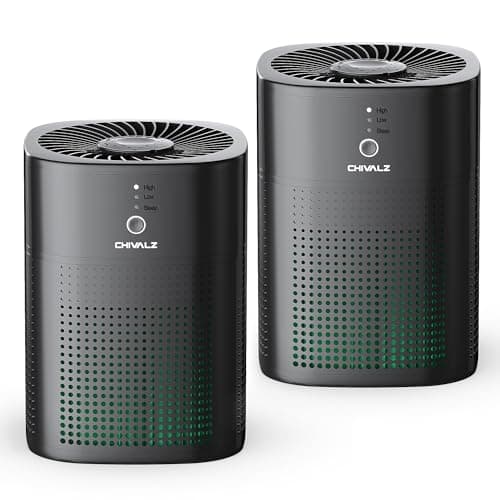 2 Pack CHIVALZ Air Purifiers for Bedroom with True HEPA Filter for Smoke, Dust, Pollen, Pet Dander, Small Air Purifiers for Home Bedroom, Quiet Air Cleaner with 24dB Sleep Mode, Black