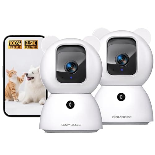 CINMOORE 2.5K Indoor Camera 2pack, Free AI Person/Pet/Cry Detection, 4MP Baby/Dog/Cat/Pet Camera Indoor with Phone App, Pan Tilt WiFi Cameras for Home Security, Night Vision, Full Duplex Audio
