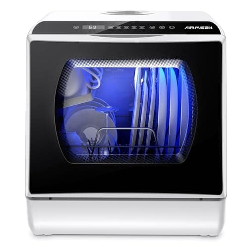 AIRMSEN TDQR03 Countertop Portable Dishwasher, Compact Mini Dishwasher with 5-Liter Built-in Water Tank and Air-Dry Function, 5 Washing Programs, Baby Care, Glass & Fruit Wash-Green