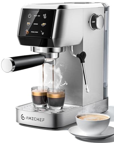AMZCHEF Espresso Machine 20 Bar – Professional Coffee Maker with Milk Frother, Adjustable Temperature & Pressure, Compact Stainless Steel Espresso Maker for Cappuccino, Latte, Mocha, 44oz Water Tank