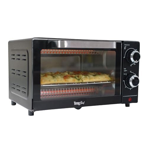 Total Chef Toaster Oven - Countertop Oven for Toast, Bake, Broil, Pizza, Compact Size For Small Kitchen Appliance with Timer, Fours de cuisine électriques compacts, Black