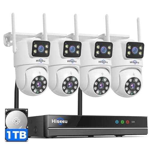 Hiseeu Wireless Security Camera System, 5G & 2.4G WiFi, Outdoor Camera for Home Security, Dual Lens, 360° Pan & Tilt, Auto Tracking, Color Night Vision, 1TB HDD No Subscription, WiFi Pro, Need